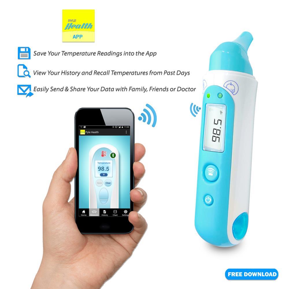 Pyle Phtm20btbl Bluetooth Infrared Ear Body Digital Thermometer With Downloadable Pyle Health Application Lcd Display And Safe For All Ages