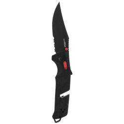 SOG Trident AT 37" Folding Pocket Knife – Partially Serrated Cryo D2 Steel, AT-XR Lock, Glass Breaker, Line Cutter, Black and Red GRN Handle, Lanyard Loop – Tactical EDC Outdoor Knife