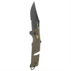 SOG Tactical Folding Knife – 37" Partially Serrated Cryo D2 Blade, Assisted Opening Pocket Knife with AT-XR Lock, OD Green Handle, EDC Survival Knife with Glass Breaker and Line Cutter – Perfect for Tactical, Rescue, or Everyday Carry