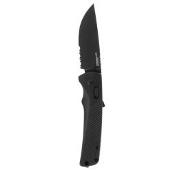 SOG Tactical Folding Knife – 345" D2 Steel Blade, Partially Serrated, Assisted Opening EDC Pocket Knife with AT-XR Lock, Blackout GRN Handle, Ambidextrous Safety, Perfect for Outdoor Adventures, Worksite Tasks and Emergency Situations