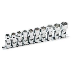 Powerbuilt 38" Drive Metric Universal Joint Socket Set (10-Piece) – 10mm–19mm Swivel Sockets, Z-Drive 6-Point, Chrome Vanadium Steel with Storage Clip