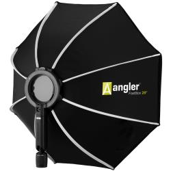 Angler FastBox 28" Octagonal Softbox – Quick-Open Snap Lock Design, Silver Interior, Dual Diffusers, 120° Adjustable Tilt, 58" Stud Mount for On-Camera Flash Photography