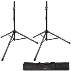 Auray Deluxe steel Speaker Stands with Tripod Base and Carrying Bag, Adjustable Height, Holds Up to 120 lb Each, Easy to Set Up and Transport