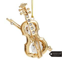 24K Gold Plated Crystal Studded Violin and Bow Ornament by Matashi