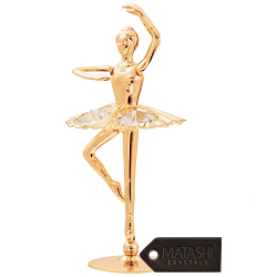 24K Gold Plated Crystal Studded Ballerina with Arm Up Figurine by Matashi