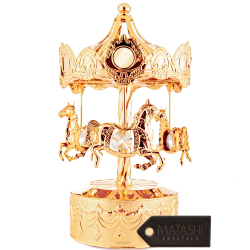 24K Gold Plated Music Box with Crystal Studded Carousel Horse Figurine by Matashi