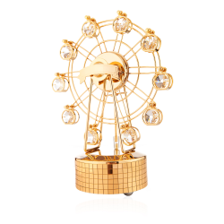 24K Gold Plated Music Box with Crystal Studded Ferris Wheel Figurine by Matashi - Its a Small World