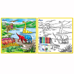 Large Washable Kids Coloring Play Mat with Jurassic Dinosaur Era Design, Along with 12 Washable Markers, the Perfect Alternative for Coloring Books Great for Boys and Girls by Dimple