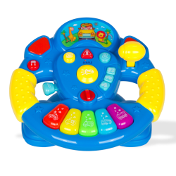 Childrens Play Steering Wheel with a Ton of Buttons, Modes, Lights and Sounds along with a Detachable Swivel Base by Dimple