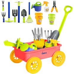 Garden Wagon and Tools Toy Set by Dimple Premium 15-Piece Gardening Tools and Wagon Toy Set – Sturdy and Durable - Top Yard, Beach, Sand, Garden Toy - Great Christmas Gift for Kids and Toddlers