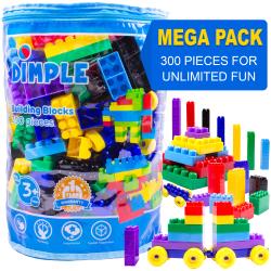 Pack of 600 Pieces Soft Kid-Friendly Plastic Multi Colored Building Block Set with Wheeled Train Pieces and Carry Bag, Tons of Fun, Great for Kids and Toddlers by Dimple