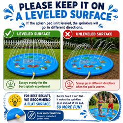 Dimple Splash Pad - 67-inch Large Kids Sprinkler Play Mat for Toddlers, Big Kids - Safe Childrens Water Splash Pad Toys - Outdoor Backyard KidToddler Sprinkler Pool - Fun Splash Pads for Boy, Girl