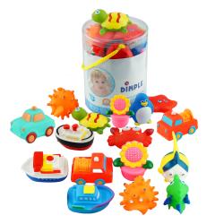 Set of 20 Floating Bath Toys, Squirter Toys for Boys and Girls, 20 Different Sea Animals, Vehicles and Shapes, Squeeze to Spray! Tons of Fun, Great for Kids and Toddlers by Dimple