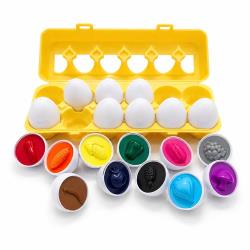 Dimple 12 Match and Play Vegetable Matching Egg Easter Toy with Holder - Toddler STEM Toys - Colors and Shapes Recognition Toys for Kids - Educational Color Sorting Toys - Montessori Learning Toys for Boy and Girl - Play Egg Puzzle Set