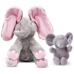 Dimple Kaia Interactive Musical Peek-A-Boo Elephant Stuffed Animal Toy and Soft Plush Baby Elephant, Stuffed Animal Set for Babies, Toddlers, Boys, Girls, and Children, Gift for Birthday, Baptism, Baby Shower, Perfect for Toddlers, Ages 0 and Up