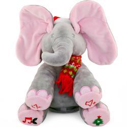 Dimple Kaia Interactive Christmas Elephant Plush – Plays Peek-a-Boo, Sings 4 Christmas Songs, Dual Volume Control, Xmas Box and Batteries Included