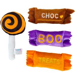Dimple Halloween Plush Candy Toy Set, 4-Piece Soft Candy and Lollipop Toys with Crinkle and Rattle Sounds, Sensory Fidget Play, Pretend Candy, Halloween Gift and Boo Basket Filler,