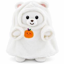 Dimple Cute Ghost Bear Halloween Plush – Soft White Bear Stuffed Animal in Ghost Costume with Pumpkin, Spooky Cute Halloween Gift, Boo Basket and Fall Decor,