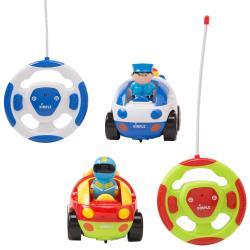 Cartoon Remote Control (RC) Police Car (49 MHZ)  and Racing Car (27 MHZ) Set for Kids and Toddlers with Sound and Lights by Dimple