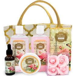 6 Piece Spa Gift Bag for Woman with Refreshing Lovely British Rose Fragrance by Draizee – Luxury Skin Care Set Includes Shower Gel, Bubble Bath, Body Butter, Bath Salt, Bath Oil and More! #1 Best Gift Idea for Wife, Mom, for Christmas