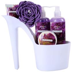 Draizee Heel Shoe Spa Gift Set – Lavender Scented Bath Essentials Gift Basket With Shower Gel, Bubble Bath, Body Butter, Body Lotion and Soft EVA Bath Puff – Luxurious Home Relaxation Gifts For Women