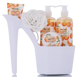 Draizee Heel Shoe Spa Gift Set – Citrus Scented Bath Essentials Gift Basket With Shower Gel, Bubble Bath, Body Butter, Body Lotion and Soft EVA Bath Puff – Luxurious Home Relaxation Gifts For Women