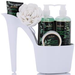 Draizee Heel Shoe Spa Gift Set – Eucalyptus Spearmint Scented Bath Essentials Gift Basket With Shower Gel, Bubble Bath, Body Butter, Body Lotion and Soft EVA Bath Puff – Luxurious Home Relaxation Gifts For Women