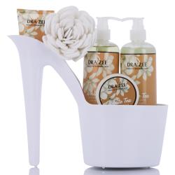 Draizee Heel Shoe Spa Gift Set – White Tea Scented Bath Essentials Gift Basket With Shower Gel, Bubble Bath, Body Butter, Body Lotion and Soft EVA Bath Puff – Luxurious Home Relaxation Gifts For Women
