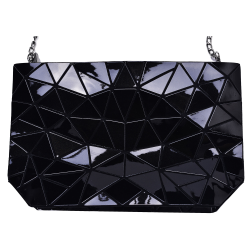 Black Glossy Shoulder Handbag with Metal Chain and Stylish Geometric Design - Crossbody Messenger Bag Purse for Casual and Formal Use – Convertible, Lightweight and Durable Makeup Bag by Draizee