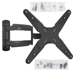 Wall mount for 25–55" TVs up to 77 lb Swivels 180°, tilts updown, and extends 18–20" from the wall Lets you adjust your TV for the best viewing angle Includes hardware and cable covers