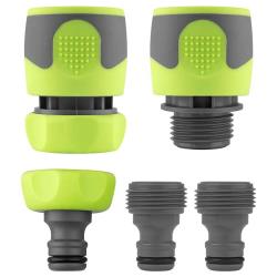 Flexzilla Garden Hose Quick Connect Fittings Coupler Plug Kit (5 Piece) – Flow-Stop Coupler, Male and Female Adapters, 34" GHT Compatible, Water-Tight Hose Connection System