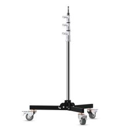 Impact Keygrip Baby Folder Roller Stand 11 – Heavy-Duty 3-Stage Steel Light Stand with 58" Baby Pin, 22 lb Capacity, 39–134" Height Range and 3" Locking Casters, Chrome Finish