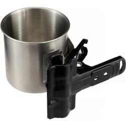 Impact Spring Clamp with Cup Holder – Rubber Grip Jaws, 1" Flat and 15" Pipe Capacity, Multi-Use Steel Clamp Cup Holder with 15" Diameter for Tables, Bookshelves, Beverage