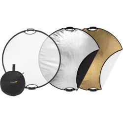 Impact 42-Inch 5-in-1 Collapsible Circular Photo and Video Reflector with Dual Handles, Black, Diffusion, Gold, Silver and White Surfaces, 38-Inch Threaded Sockets and Carry Case