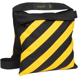 Impact 35 lb Filled Caution Striped Saddle Sandbag, Cordura Nylon Studio Counterweight with Double Zipper, Webbed Handles, Water-Resistant Design for Light Stands, Booms, Tripods and Backgrounds