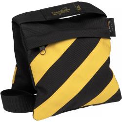 Impact 5 lb Filled Caution Stripe Saddle Sandbag, Cordura Nylon, Weather and Water Resistant, Double Zipper, Webbed Handles for Light Stands, Booms, Tripods and Backgrounds