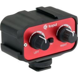 Kopul Two-Channel Passive Camera Audio Mixer with Shoe Bracket, 35mm Mono and Stereo Microphone Inputs, Stepped Level Controls, Coiled Output Cable for DSLR, Mirrorless Cameras and Camcorders