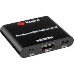 Kopul 1x2 4K30 HDMI Splitter, HDMI 14, HDCP 14, EDID Management, 8-Channel Audio, USB Powered, for TVs, Monitors, Projectors, Digital Signage, Presentations and Gaming