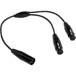 Kopul 15-Inch XLR Y Cable, 1 XLR 3-Pin Male to Dual XLR 3-Pin Female, Silver-Plated NeutrikRean Connectors, OFC Spiral Shield, Twin Conductive PVC Inner Shield, Black