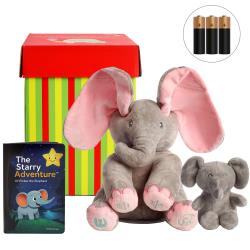 Dimple Christmas Gift Set – Kaia Singing Pink Elephant and Baby Plush Toy with Story Book – Interactive Musical Peek-A-Boo Stuffed Animal Gift Set for Toddlers – Limited Holiday Edition with Festive Gift Box(Batteries Included)