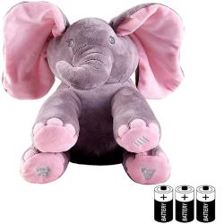Kaia Elephant Animated Plush Singing Elephant with Peek-a-boo Interactive Feature by Dimple With Batteries