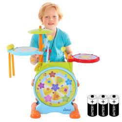 Electric Big Toy Drum Set For Kids By Dimple - Comes with Microphone Pedal n Stool - Pre Recorded Songs instruments music Lights n Sounds - Best Fun Playset for Boys n Girls -  Great Gift for Children (with Batteries)