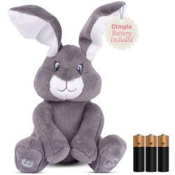 Dimple Milo Stuffed Bunny Toy - Animated Interactive Baby Bunny with Peek-a-Boo Feature and Singing Songs - Perfect Baby Plush Toy Gift for Ages 0 and Up, Grey, Battery Included