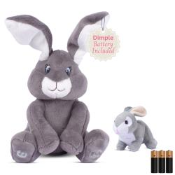 Dimple Bunny Set - Milo Stuffed Bunny Toy, Animated Interactive Bunny with Peek-a-Boo Feature with Singing Songs and Grey Plush Baby Bunny, Perfect Baby Plush Toy Gift for Ages 0 an Up, Grey(Battery Included)