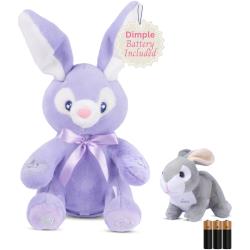 Dimple Bunny Set - Bella Animated Interactive Purple Bunny with Peek-a-Boo Feature and Singing Songs and Super-Soft Grey Baby Bunny Plush - Perfect Baby Plush Toy Gift for Ages 0 and Up(Battery Included)