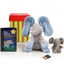 Dimple Christmas Gift Set – Kyle Singing Blue Elephant, Baby Plush Toy and Story Book – Interactive Peek-A-Boo Elephant with Gift Box – Limited Holiday Edition – Includes Custom Shirt Pin of Your Choice