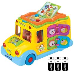Educational Interactive School Bus Toy with Tons of Flashing Lights, Sounds, Responsive Gears and Knobs to Play with, Tons of Fun, Great for Kids and Toddlers by Dimple Batteries Included