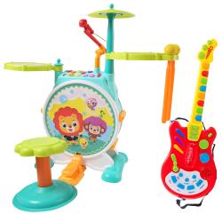 Toy-Electric-Guitar-with-over-20-Interactive-Buttons,-Levers-and-Modes-with-Sound-and-Lights-by-DimpleElectric-Big-Toy-Drum-Set-For-Kids-By-Dimple---Comes-with-Microphone-Pedal-n-Stool---Pre-Recorded-