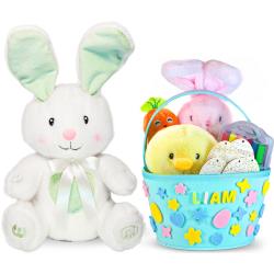 Dimple Peek-A-Boo Bunny Plush and Kids DIY Easter Basket Craft Kit – Interactive Singing Bunny Toy with Moving Ears, Plush Bunny Chick Carrot, Wooden Eggs and Stickers, Easter Toys for Kids and Toddlers