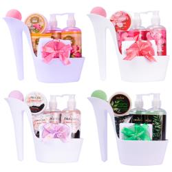 Draizee Set of 4 Heel Shoe Spa Gift Baskets –  Rose, Cherry, Spearmint, Jasmine Scented 20 Pcs Bath Essentials Baskets with Shower Gel, Bubble Bath, Body Butter and Lotion, Soft Bath Puff – #1 Christmas Gift Spa Basket for Women